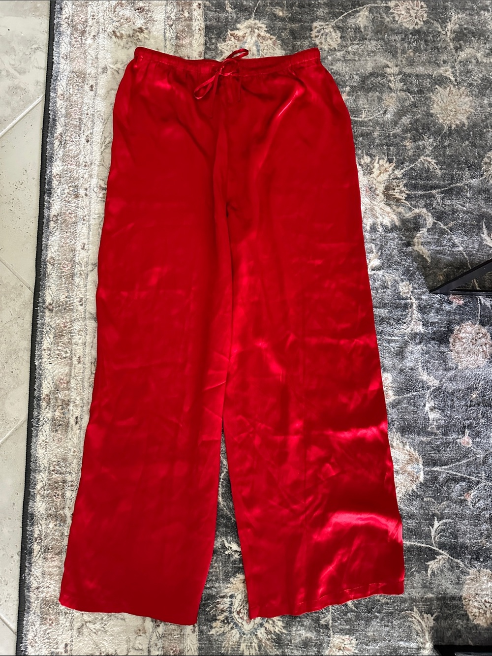 Source Unknown Red Silk Wide-Leg PJ Pants